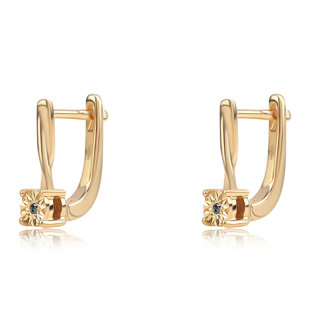 Goldplattierte Silberohrringe mit blauem Diamant