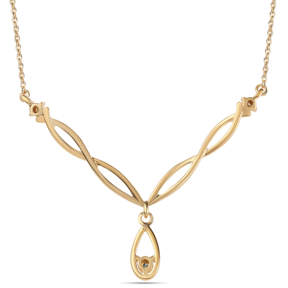 Goldplattierte Silberhalskette mit blauem Diamant und weißem Diamant