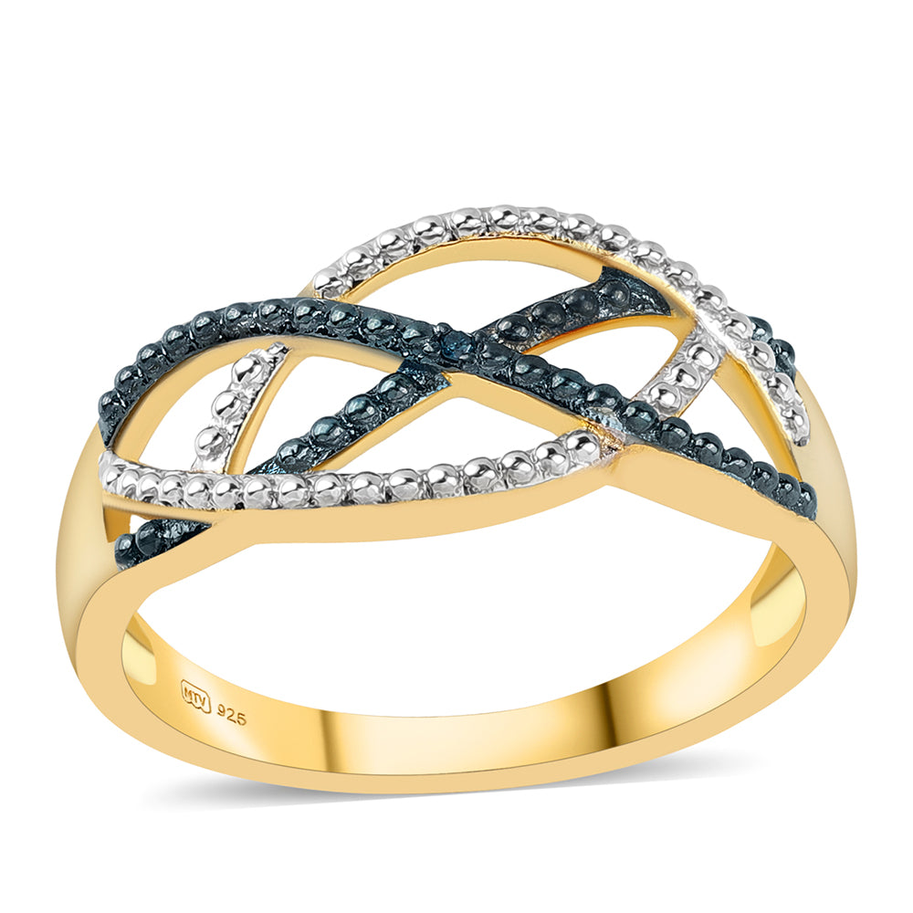 Goldplattierter Silberring mit blauem Diamant