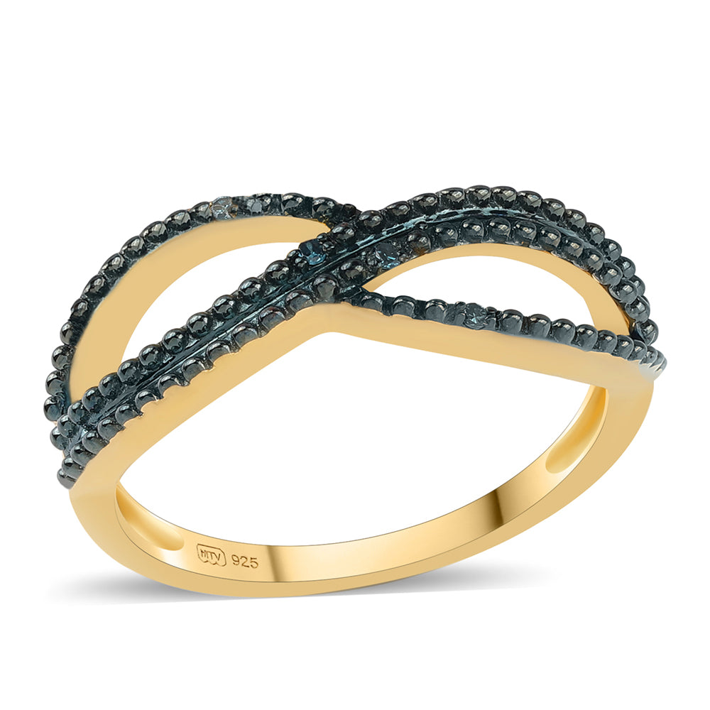 Goldplattierter Silberring mit blauem Diamant