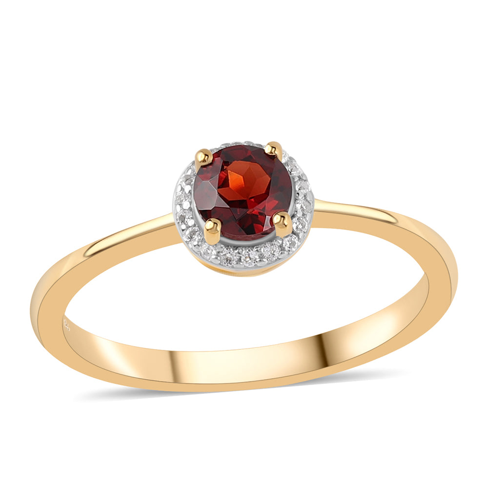 Goldplattierter Silberring mit Barton Granat und weißem Topas