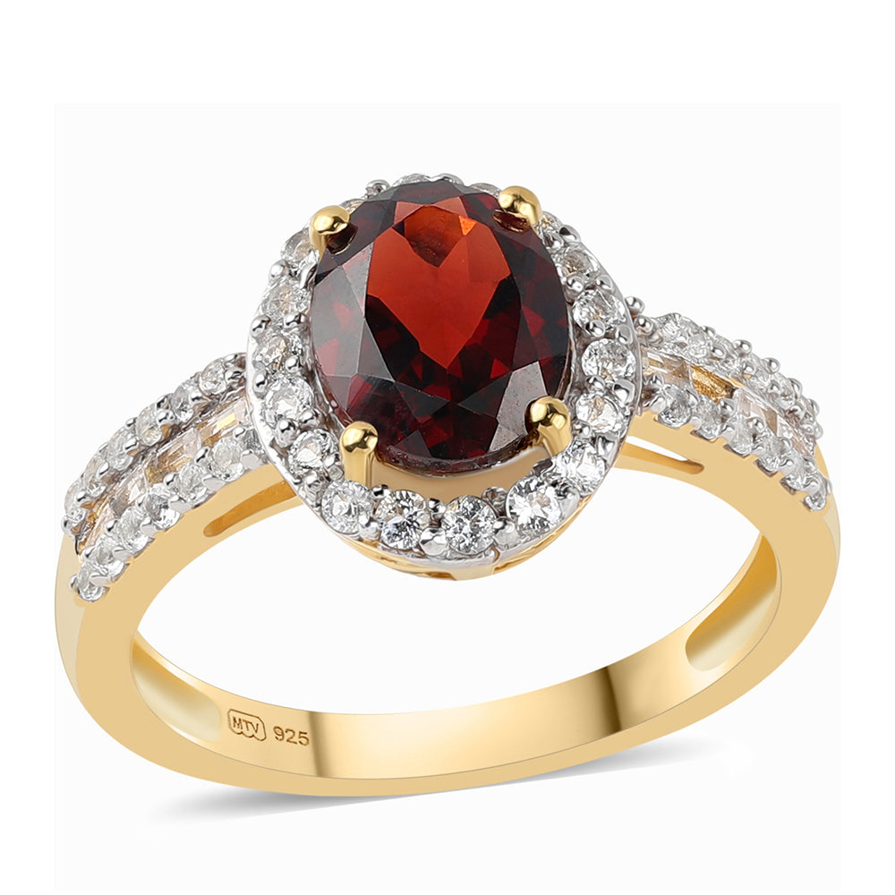 Goldplattierter Silberring mit Barton Granat und weißem Topas 1
