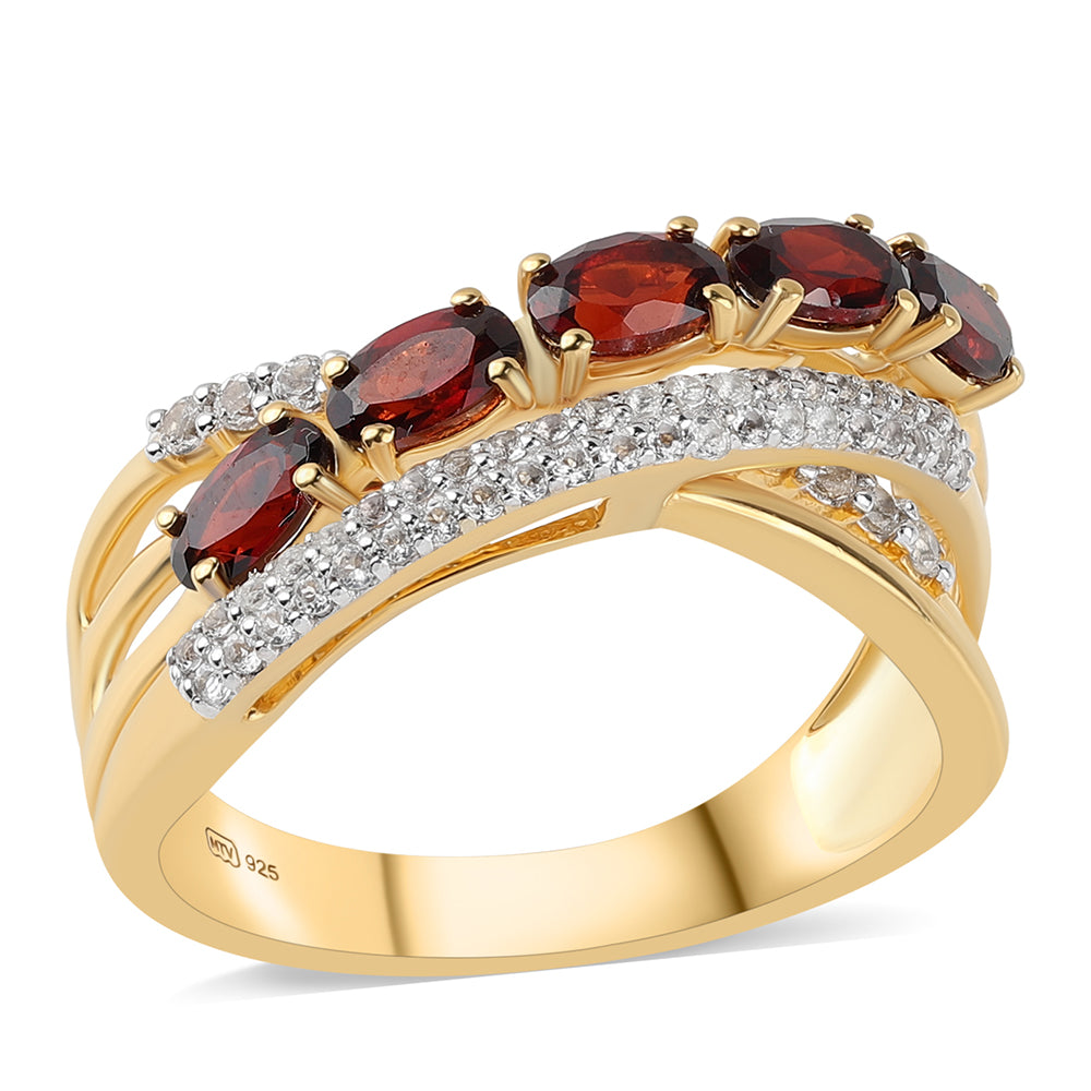 Goldplattierter Silberring mit Barton Granat und weißem Topas