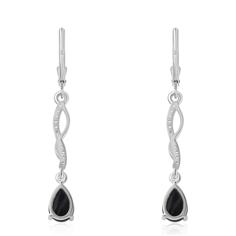 Silberohrringe mit mitternachtsschwarzem äthiopischen Opal aus Lega Dembi und weißem Topas