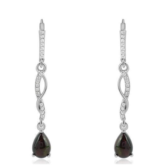 Silberohrringe mit mitternachtsschwarzem äthiopischen Opal aus Lega Dembi und weißem Topas