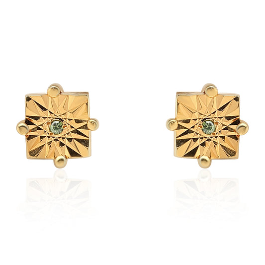 Goldplattierte Silberohrringe mit grünem Diamant