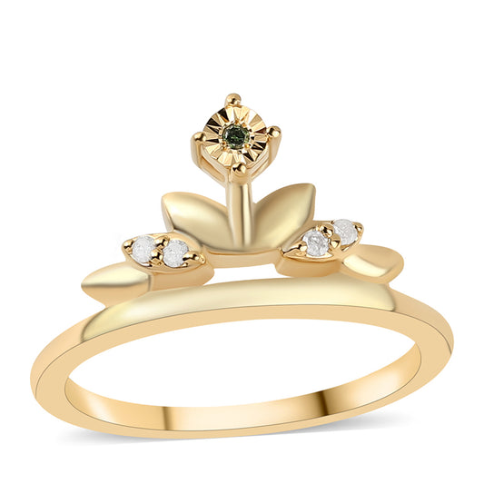 Goldplattierter Silberring mit grünem Diamant und weißem Diamant