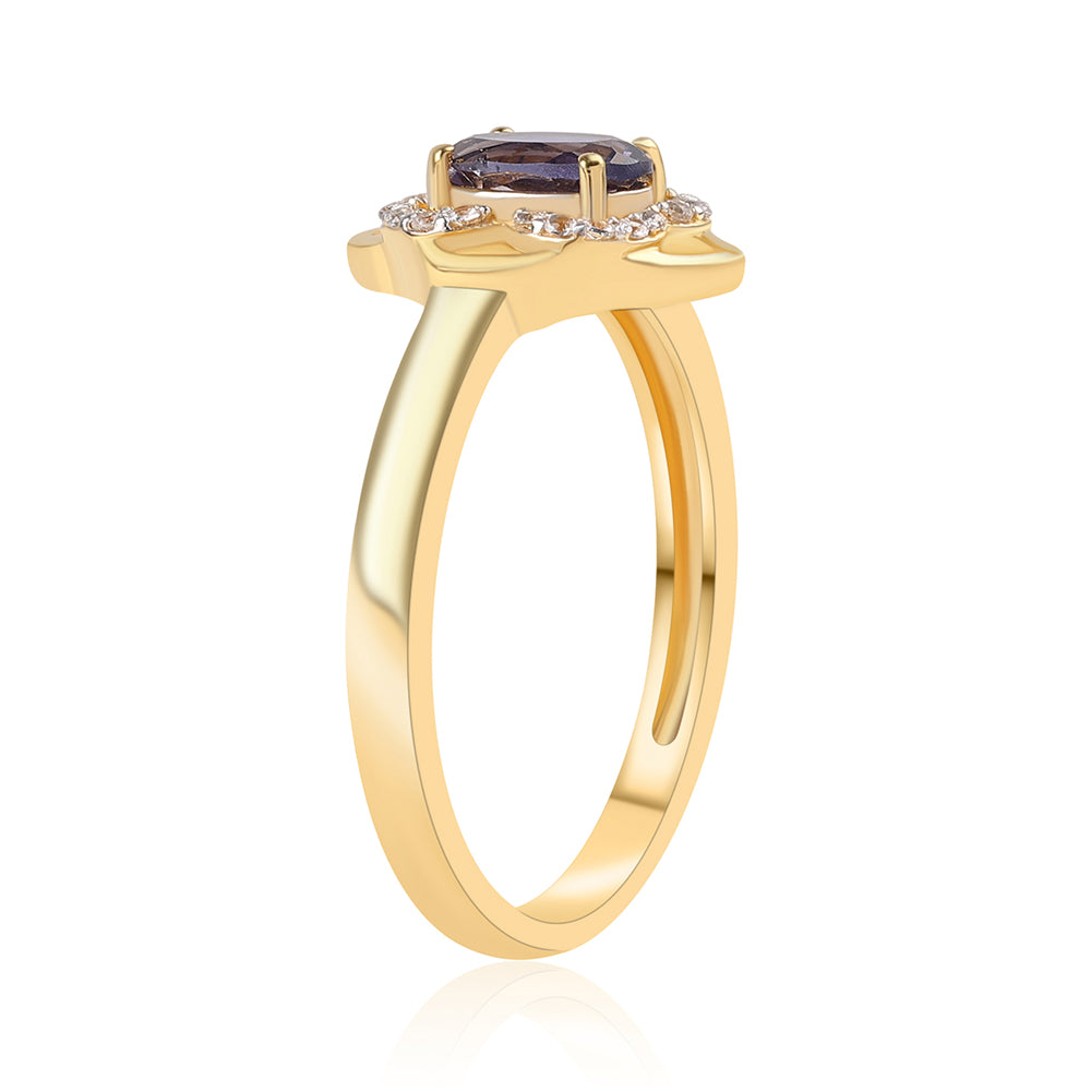 Goldplattierter Silberring mit Iolith und weißem Topas