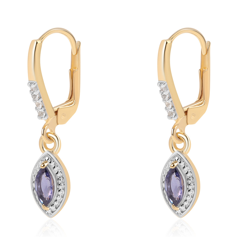 Goldplattierte Silberohrringe mit Iolith und weißem Topas