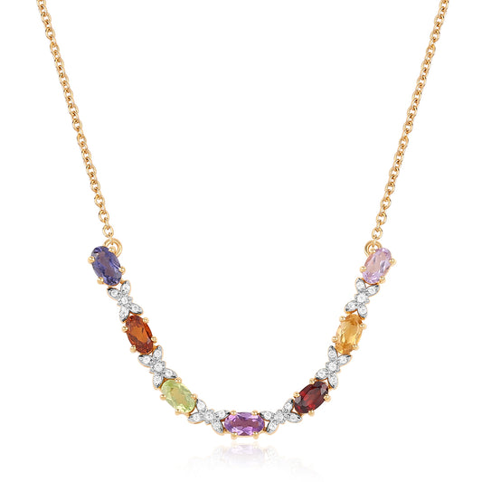 Goldplattierte Silberhalskette mit Rose De France Amethyst und Zitrin