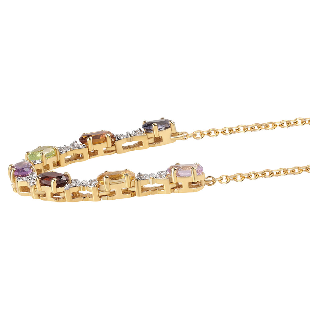 Goldplattierte Silberhalskette mit Rose De France Amethyst und Zitrin