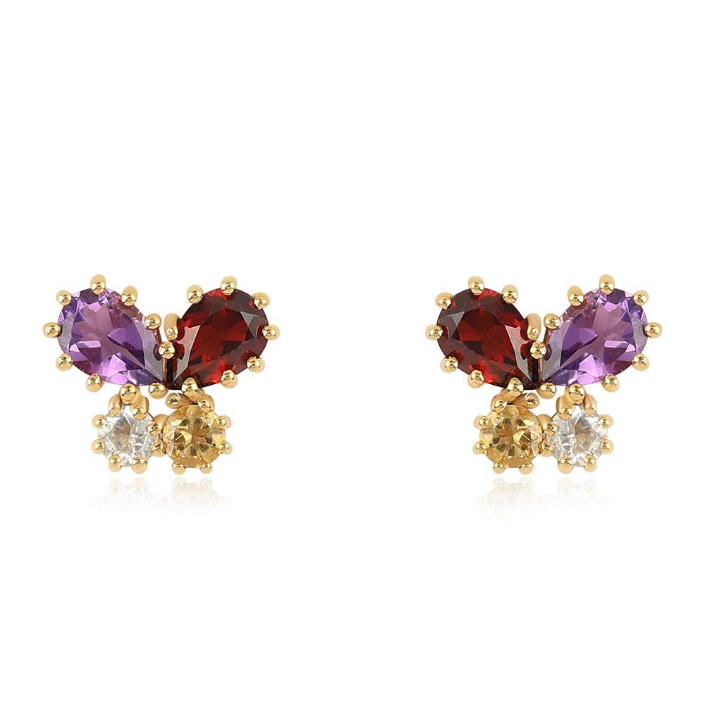 Goldplattierte Silberohrringe mit afrikanischem Amethyst und Zitrin