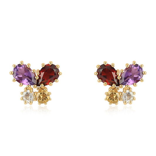 Goldplattierte Silberohrringe mit afrikanischem Amethyst und Zitrin