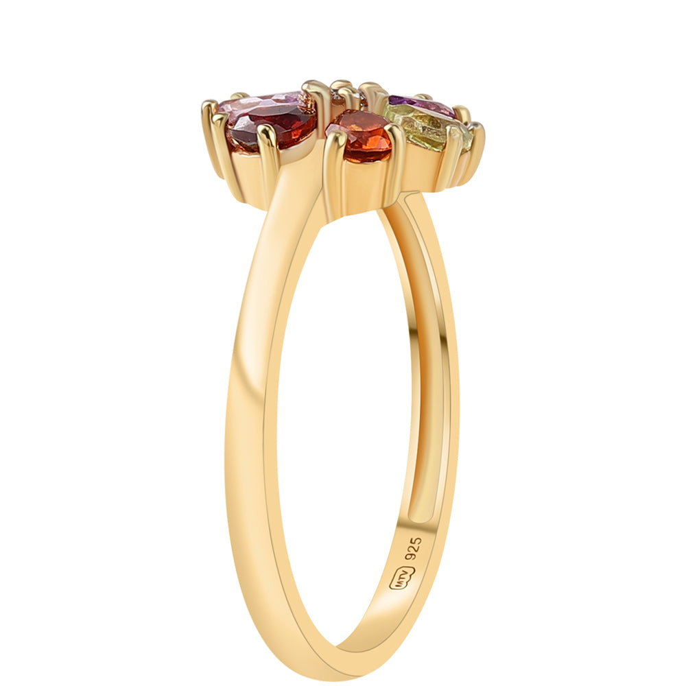 Goldplattierter Silberring mit Rose De France Amethyst und rotem Granat