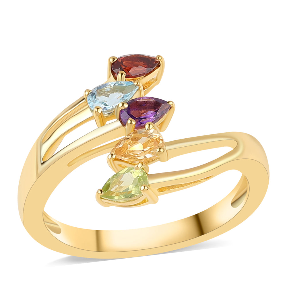 Goldplattierter Silberring mit afrikanischem Amethyst und Zitrin