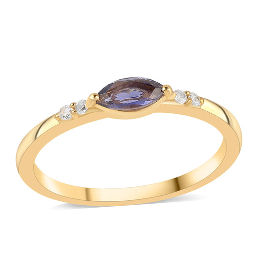 Goldplattierter Silberring mit Iolith und weißem Topas