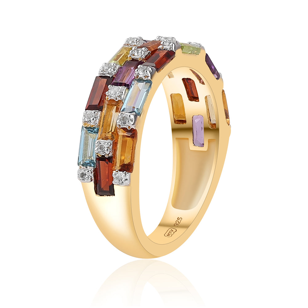 Goldplattierter Silberring mit afrikanischem Amethyst und Zitrin