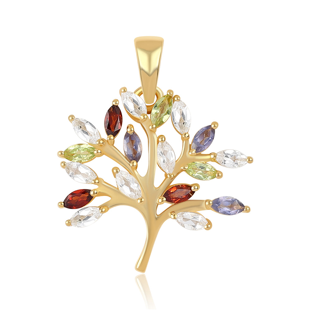 Goldplattierter Silberanhänger mit Peridot und rotem Granat