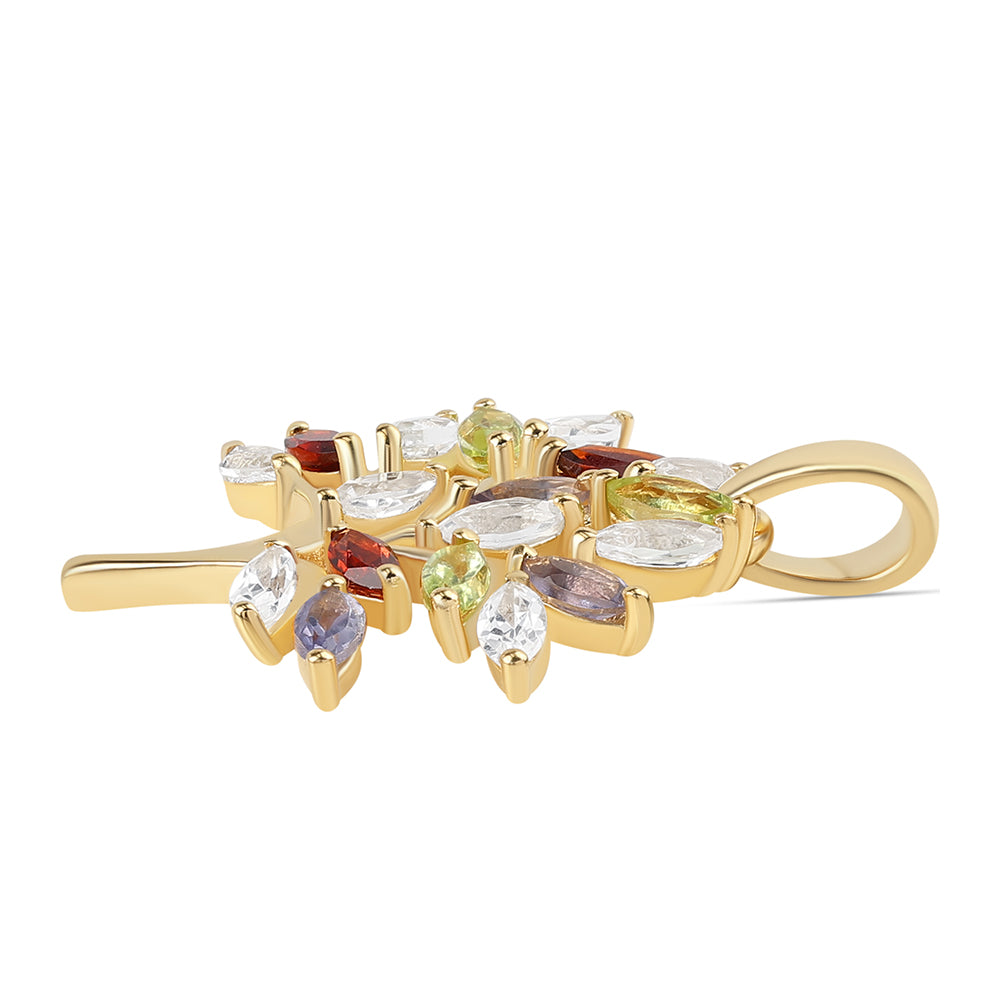 Goldplattierter Silberanhänger mit Peridot und rotem Granat