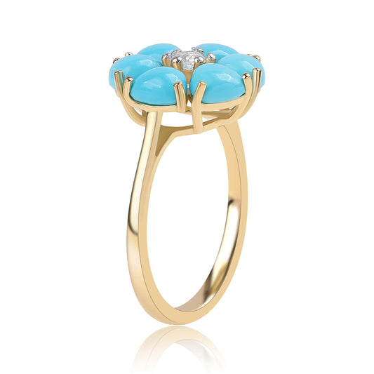 Goldplattierter Silberring mit Dornröschen Türkis und weißem Topas
