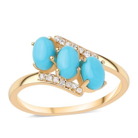Goldplattierter Silberring mit Dornröschen Türkis und weißem Topas