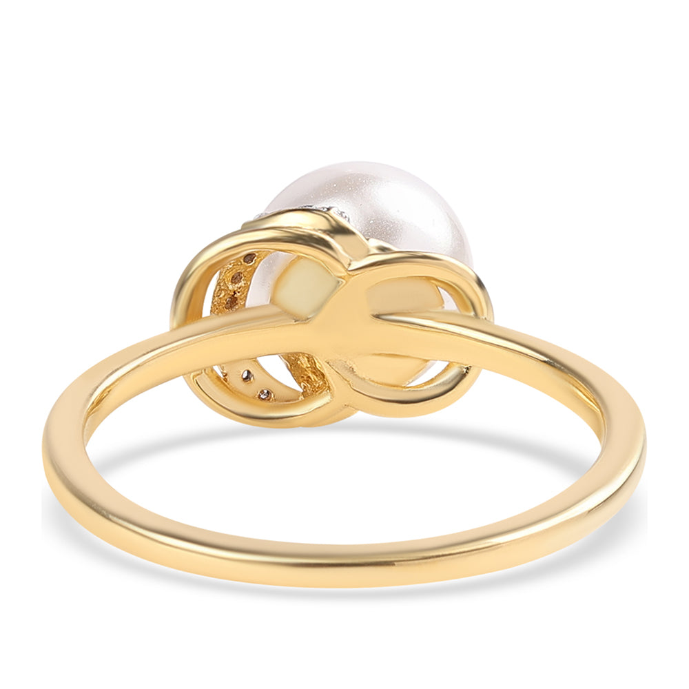 Goldplattierter Silberring mit weißer Süßwasserperle und weißem Topas