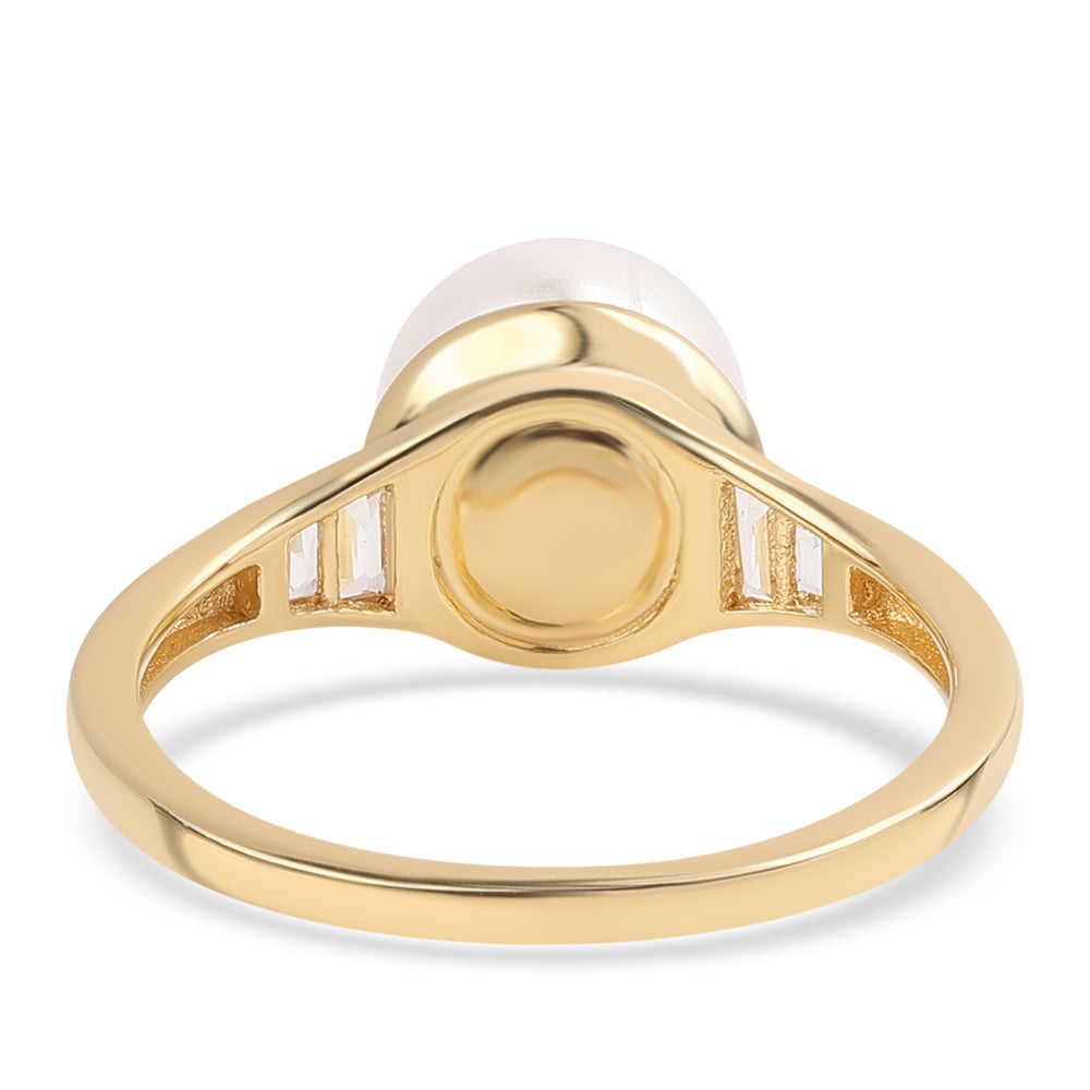 Goldplattierter Silberring mit weißer Süßwasserperle und weißem Topas