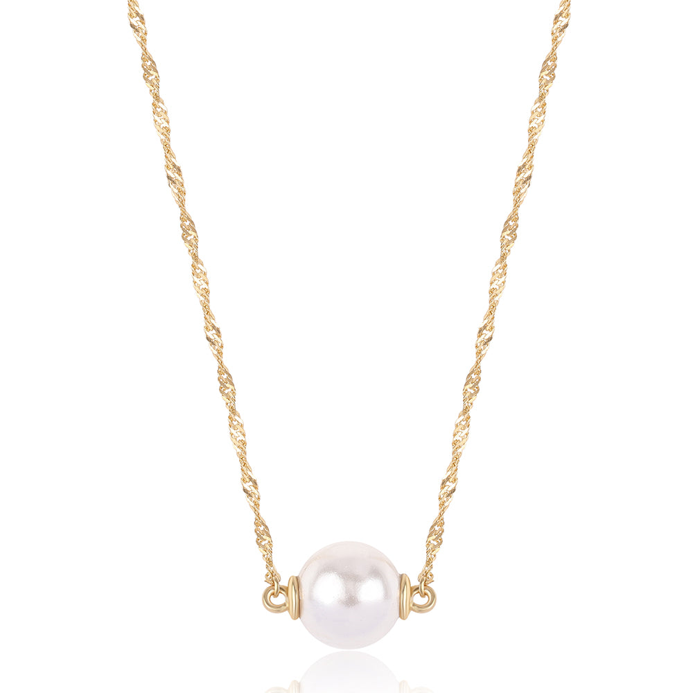 Goldplattierte Silberhalskette mit weißer Süßwasserperle