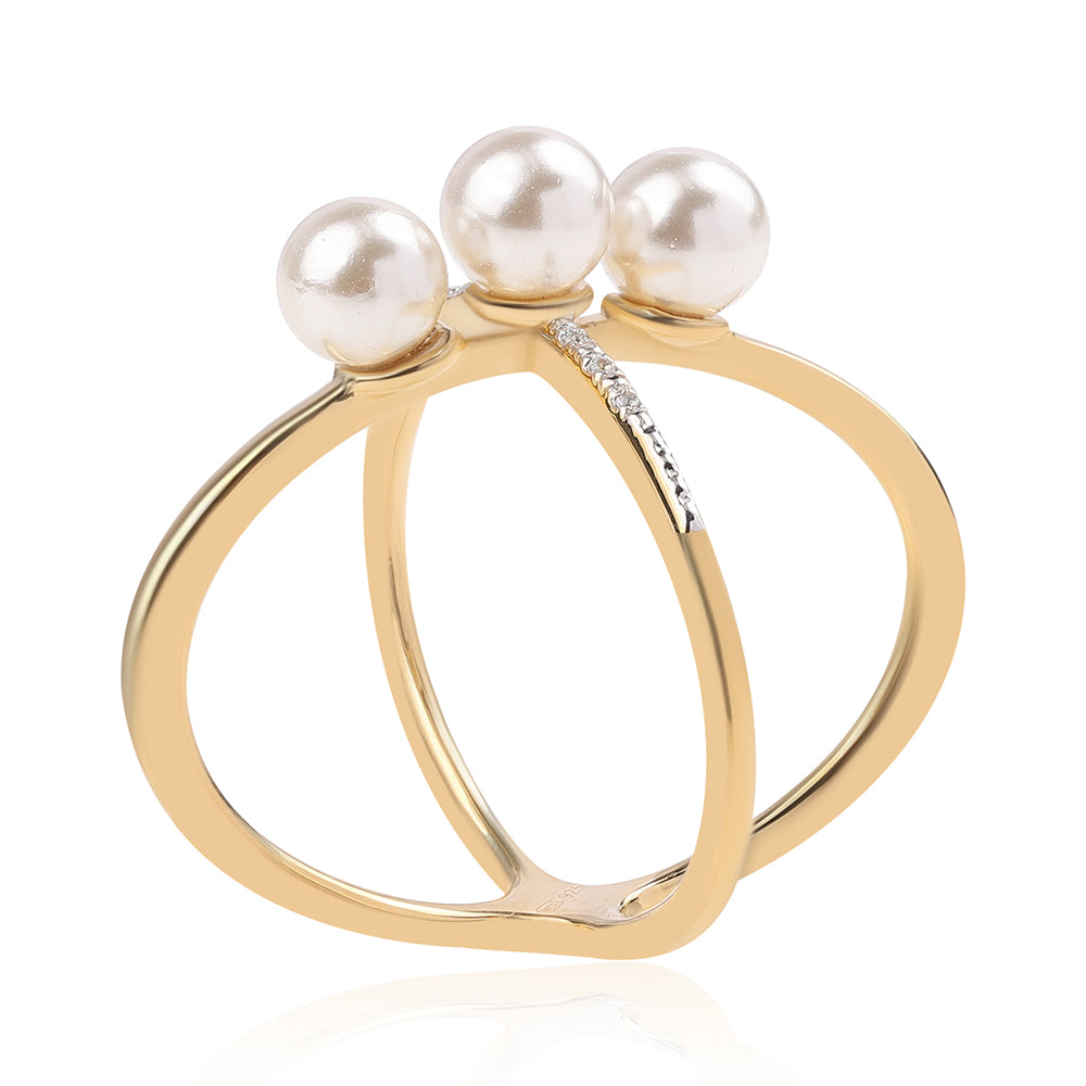 Goldplattierter Silberring mit weißer Süßwasserperle und weißem Topas