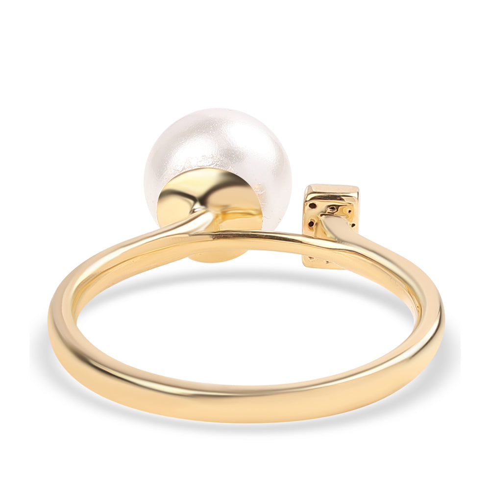 Goldplattierter Silberring mit weißer Süßwasserperle und weißem Topas