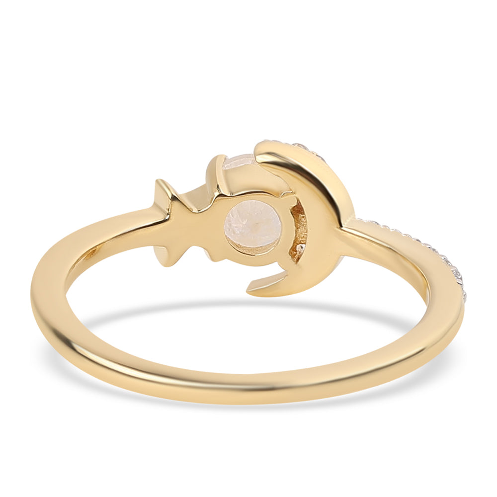 Goldplattierter Silberring mit Regenbogenmondstein - Klasse AA und weißem Topas