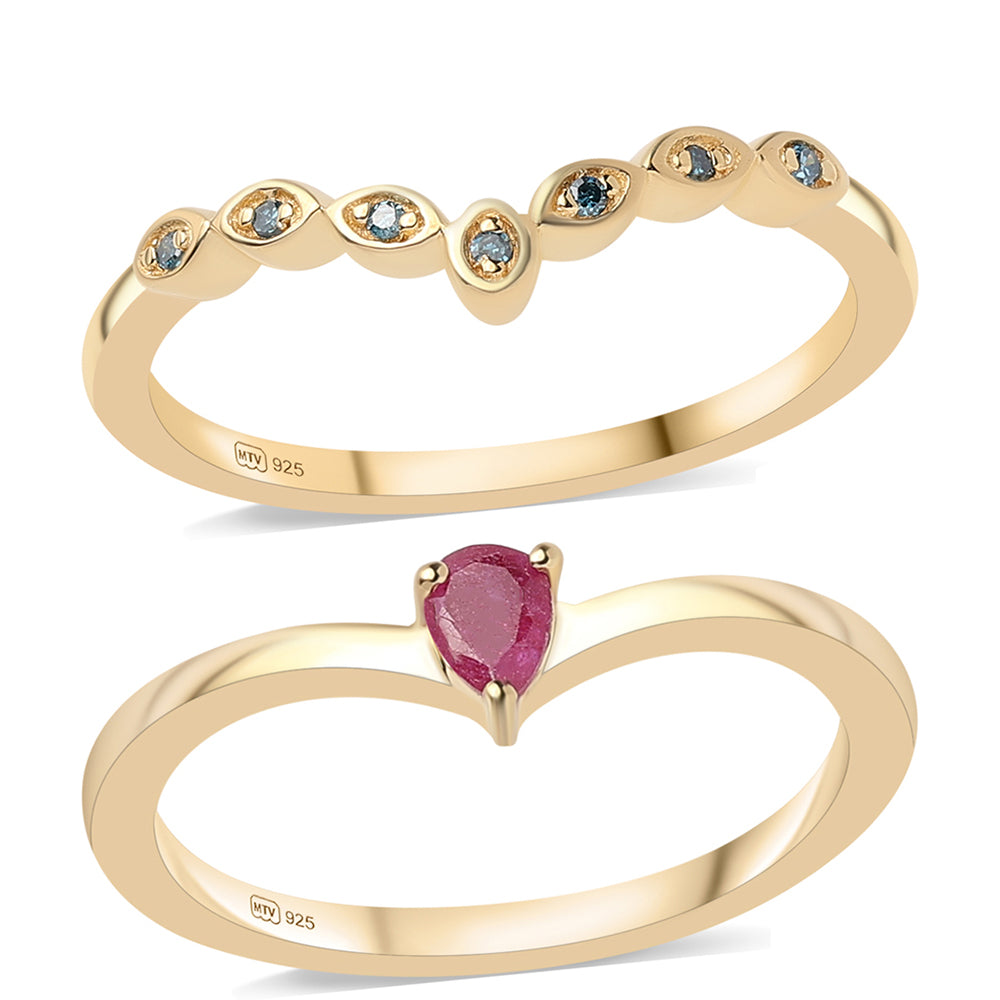 schmuckgarnitur aus Goldplattierte Silber mit Rubin aus Mosambik und blauem Diamant