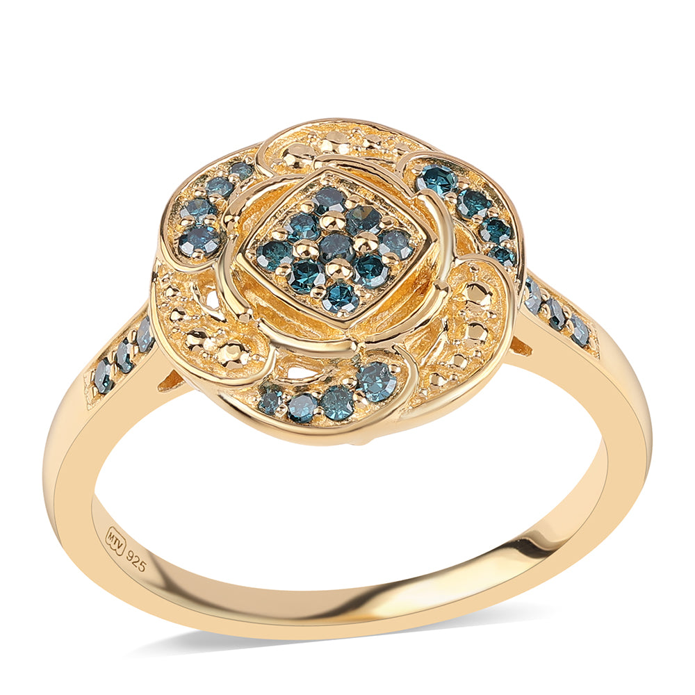 Goldplattierter Silberring mit blauem Diamant