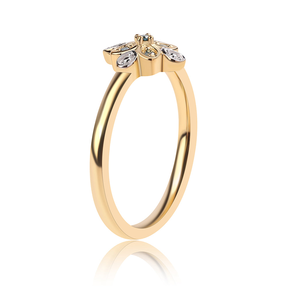 Goldplattierter Silberring mit blauem Diamant