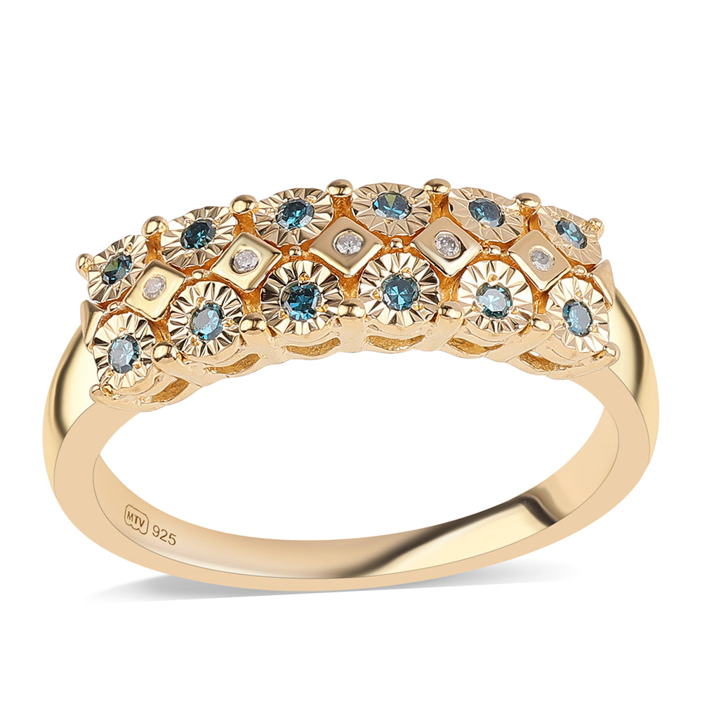 Goldplattierter Silberring mit blauem Diamant und weißem Diamant