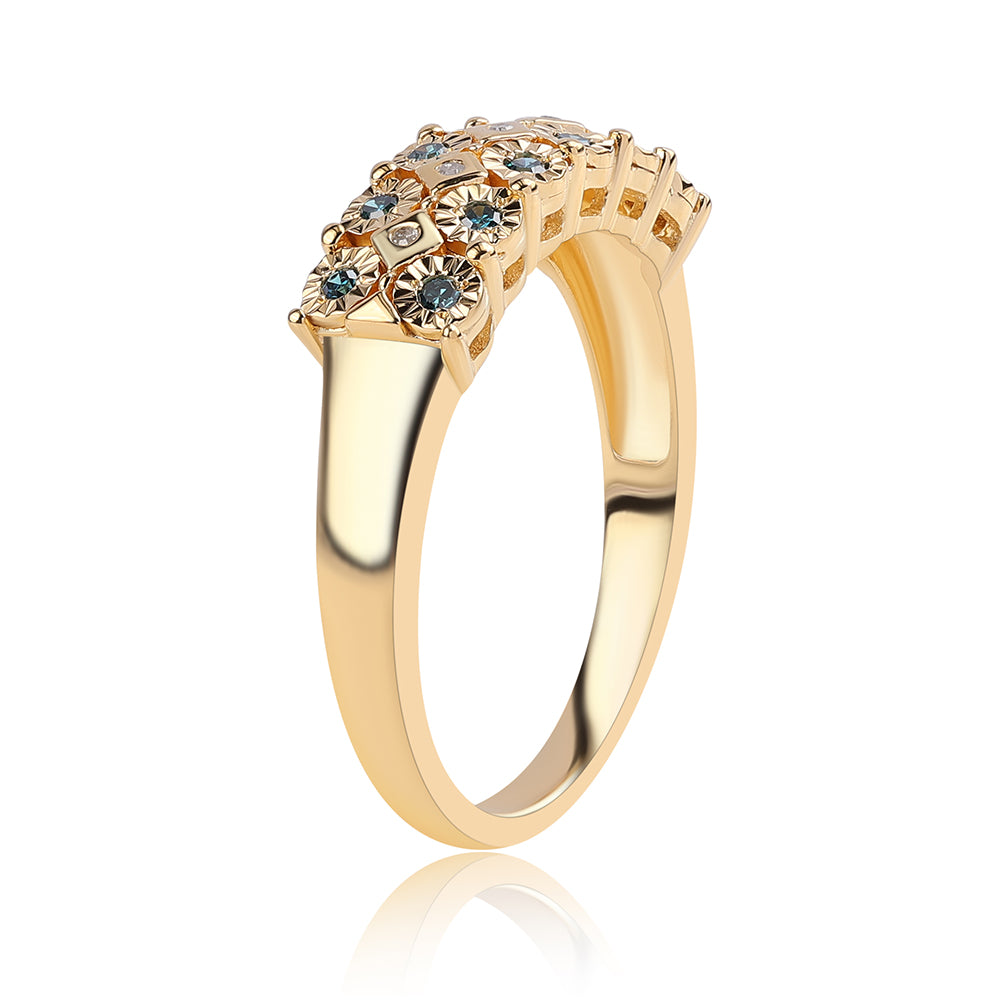 Goldplattierter Silberring mit blauem Diamant und weißem Diamant