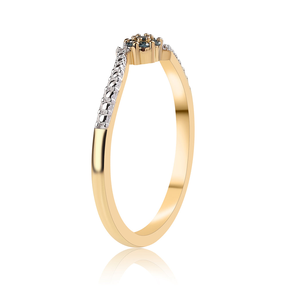 Goldplattierter Silberring mit blauem Diamant und weißem Diamant