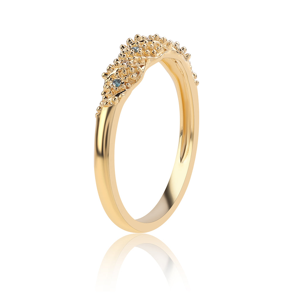 Goldplattierter Silberring mit blauem Diamant und weißem Diamant