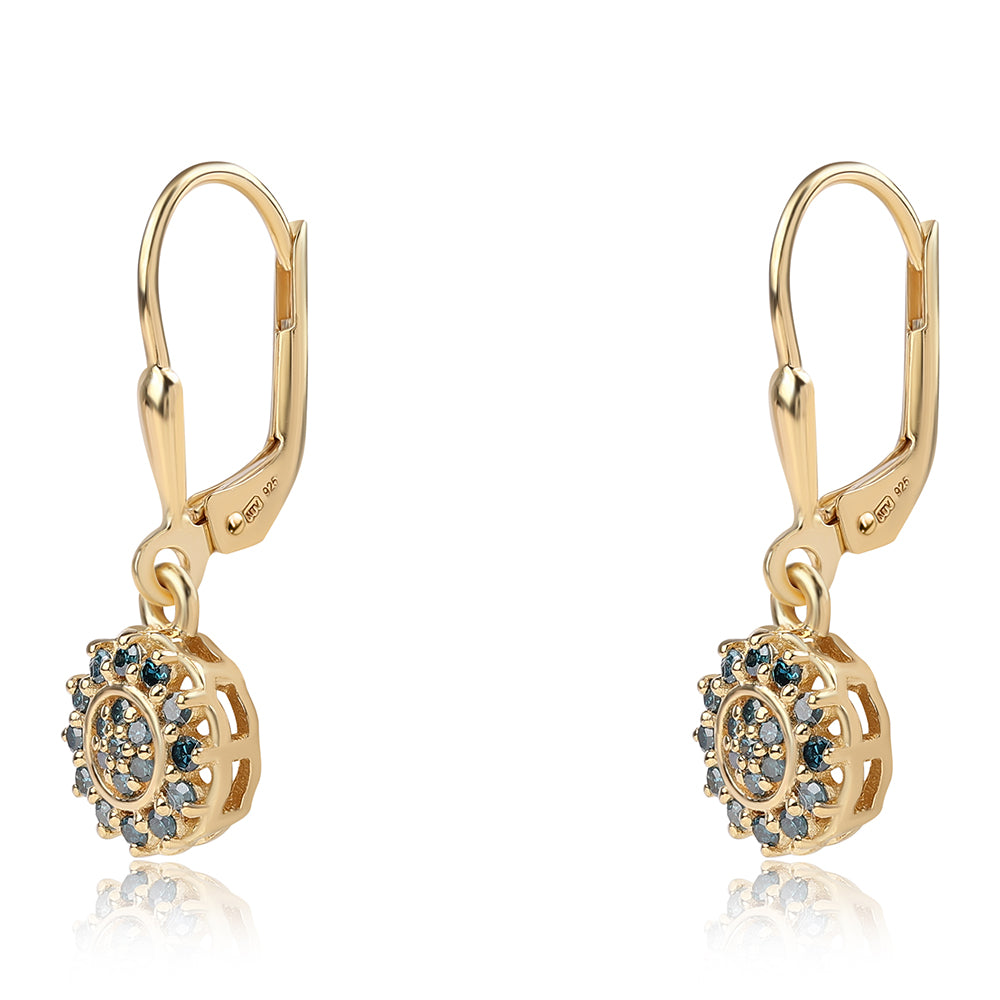 Goldplattierte Silberohrringe mit blauem Diamant