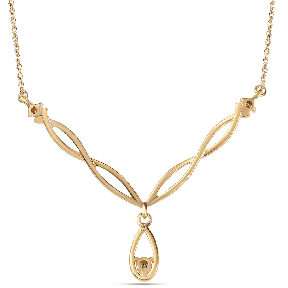 Goldplattierte Silberhalskette mit blauem Diamant und weißem Diamant