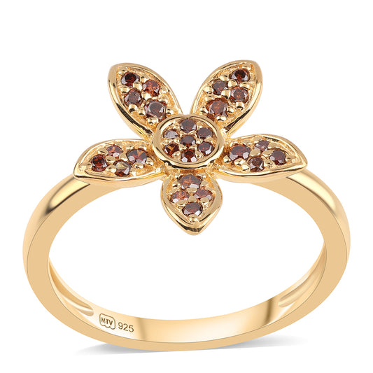 Goldplattierter Silberring mit rotem Diamant