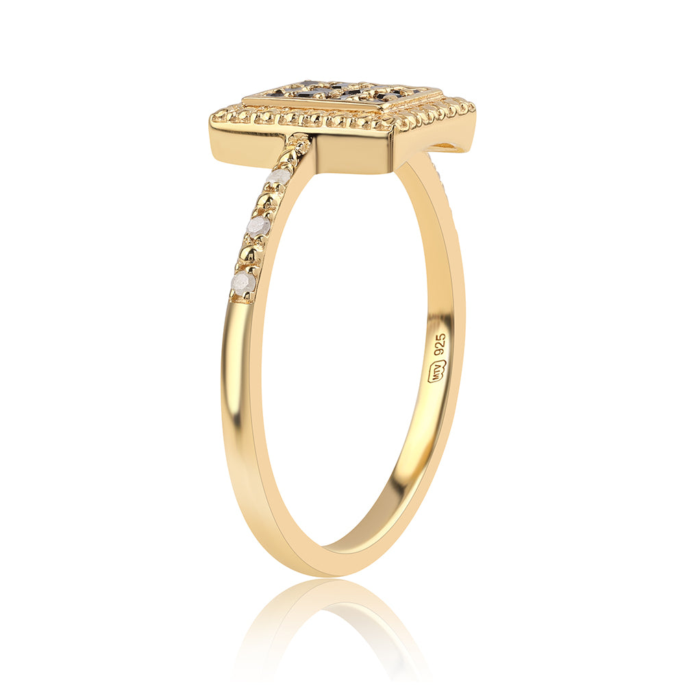Goldplattierter Silberring mit schwarzem Diamant und weißem Diamant