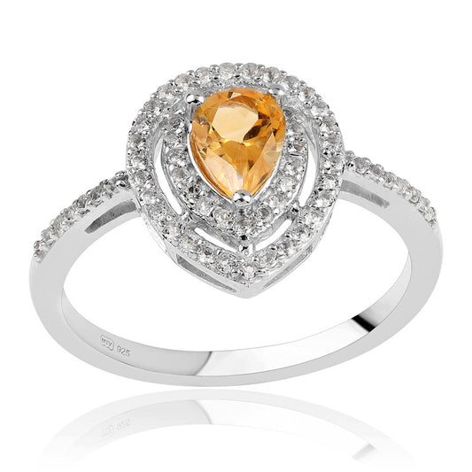 Silberring mit Brasilianischem Zitrin - Klasse AA und weißem Topas