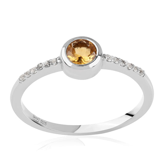 Silberring mit Brasilianischem Zitrin - Klasse AA und weißem Topas