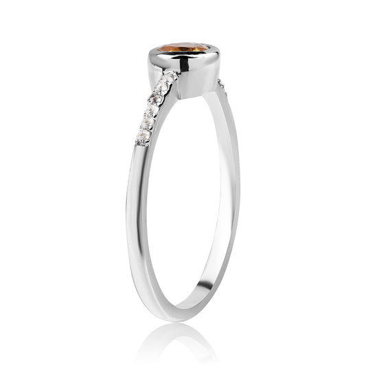 Silberring mit Brasilianischem Zitrin - Klasse AA und weißem Topas