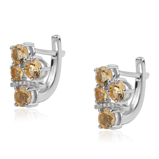 Silberohrringe mit Brasilianischem Zitrin - Klasse AA und weißem Topas