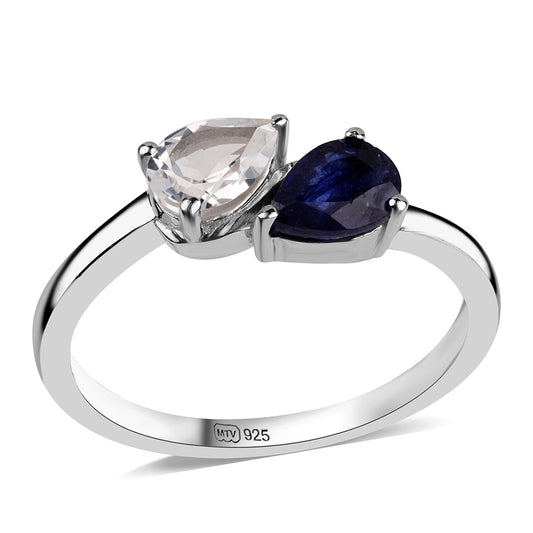 Silberring mit australischem blauem Saphir und weißem Topas