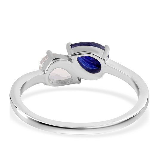 Silberring mit australischem blauem Saphir und weißem Topas