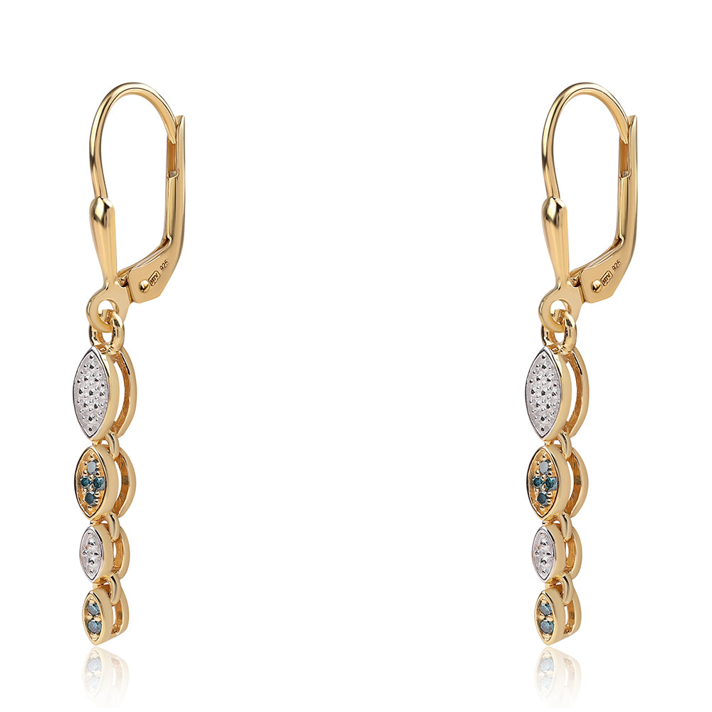 Goldplattierte Silberohrringe mit blauem Diamant