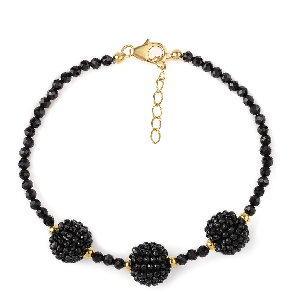 Goldplattiertes Silberarmband mit schwarzem Spinell